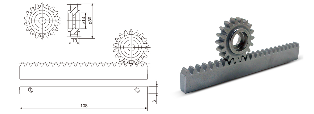 렉 기어 & 피니언 (Rack & Pinion Gear)의 도면과 형상